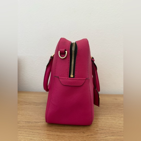 Henri Bendel Large West 57th Satchel Fuchsia Pink Saffiano Leather Crossbody Bag - Picture 3 of 16